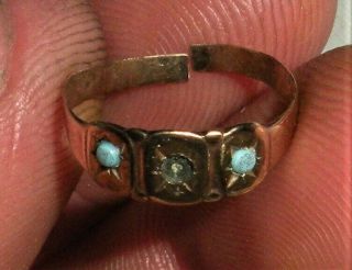 Antique C.  1870 Victorian 10k Yellow Gold Turquoise Ring Vafo