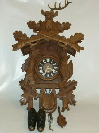 Cuckoo Clock Black Forest Hunters West Germany Antique Vintage Spares