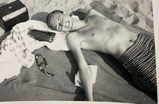 Vintage Photo Handsome Man Shirtless Gay Interest Awesome Beach Swimsuit