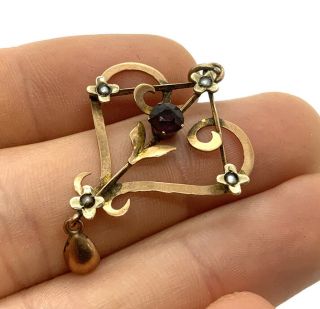Antique Victorian 9ct Gold Amethyst And Seed Pearl Pendant 188