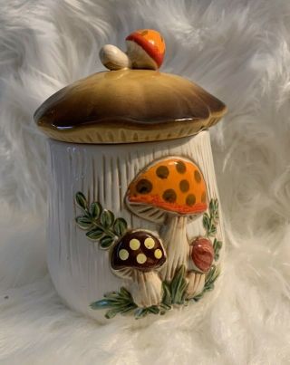 Vintage 1976 Sears Merry Mushroom Small 6 1/4” Canister