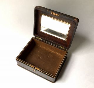 Antique Victorian Brown Tooled Leather Jewelry Box,  No Key / Interior Tray 2