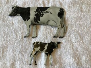 Antique Die Cut Tin Litho Advertising Cow Calf Delaval Dairy Milk Premium Sign
