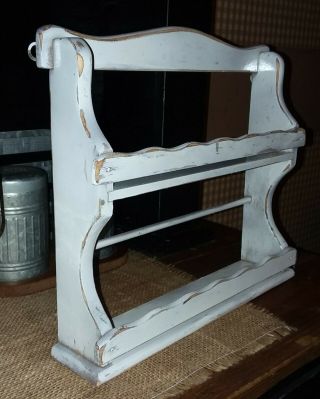 Shabby Decor Vintage Wood Spice Rack Painted White Distressed 2 Tier Shelf