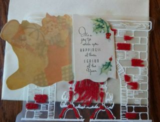 7 VINTAGE See - Through Celluloid CHRISTMAS CARDS with Flocked Detail 3