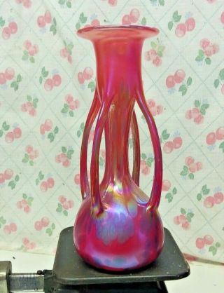 Vtg Igor Muller Bohemia Czech Iridescent Art Glass 4 Handle Vase Signed