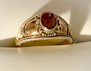 Vintage Handmade Bali Sterling Silver & 18k Gold Accents Carnelian Ring (size 7)