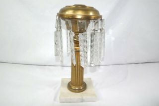 Rare Antique Crystal Prisms Brass Oil Lamp Base Archer 
