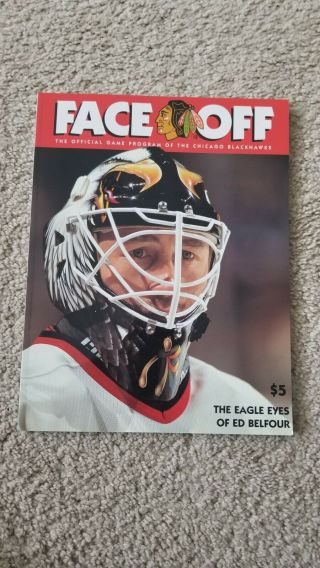 1995 - 96 Face Off The Official Program Of The Chicago Blackhawks Eddie Belfour