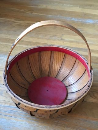 Antique Primitive Wooden Hand Painted Stave Handled Basket Signed Oxford Maine