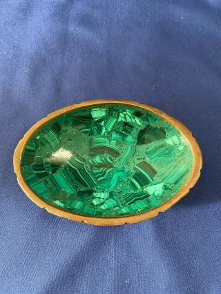 Vintage Mod Mid Century Malachite Deep Green Enamel On Copper Oval Dish