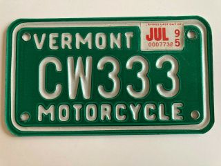 1995 Vermont Motorcycle License Plate All Harley Honda Yamaha " Vg "