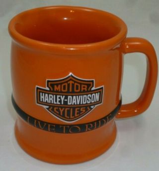 Harley Davidson Motorcycles Motor Cycles Live To Ride Orange Barrel Mug Cup