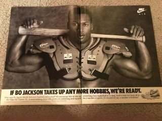 Vintage 1989 Nike Bo Jackson The Ballplayer Poster Print Ad 1980s Air Trainer Sc