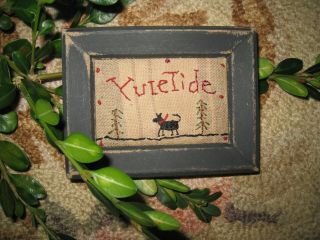Primitive tiny Sampler Yuletide & The Black Dog Early Quilt Folk Art 2