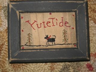 Primitive tiny Sampler Yuletide & The Black Dog Early Quilt Folk Art 3