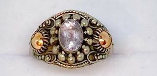 Vintage Handmade Bali Sterling Silver & 18k Gold Accents Amethyst Ring (size 6)