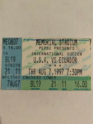 Old Rare Vintage 1997 Usa U.  S.  A.  United States Us Soccer Vs Ecuador Ticket Stub