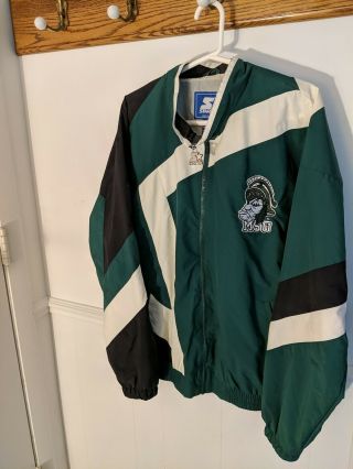 Vintage Michigan State Msu Spartans Starter Zipper Jacket Bearded Sparty Large L