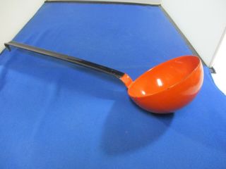 Vintage Enamelware Orange Black Long Handled Ladle Made In Poland
