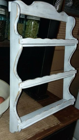 Shabby Decor Vintage Wood Spice Rack Painted White Distressed 3 Tier Shelf