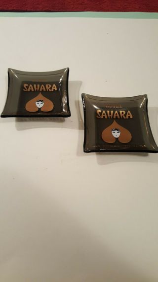Two Vintage Sahara Hotel Casino Las Vegas Small Glass Candy Dish / Trays
