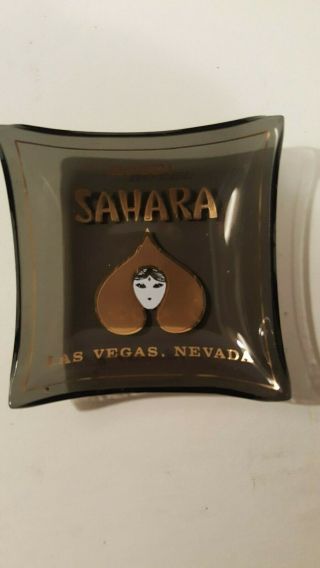 Two Vintage Sahara Hotel Casino Las Vegas small Glass Candy Dish / Trays 3