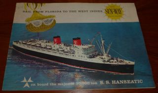 Vintage 1962 S.  S.  Hanseatic Winter Cruise From Florida To West Indies Booklet