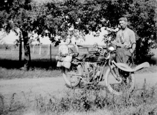 Vintage Early Indian Motorcycle Negative 1910s Roadside Pose