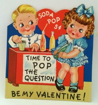 1930s Vintage Valentine Card - Time To Pop - Mechanical By Carrington Co