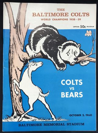 October 2 1960 Nfl Football Program Chicago Bears At Baltimore Colts