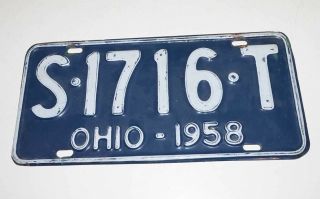 Vintage 1958 Ohio Metal License Plate - S•1716•t