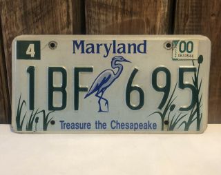 Single Maryland License Plate - 2000 - 1bf 695 Treasure The Chesapeake