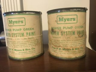 Vintage F.  E.  Myers Water Pump Green Paint 2 Pint Cans