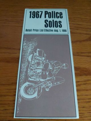 Vtg 1967 Harley Davidson Police Solos Retail Price List Brochure