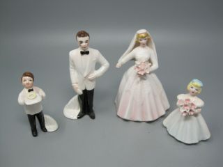 Vintage Lefton Bride & Groom Cake Topper,  Flower Girl & Ring Bearer