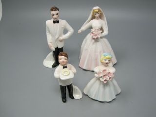 Vintage Lefton Bride & Groom Cake Topper,  Flower Girl & Ring Bearer 3