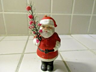 Vintage/antique German All Bisque Miniature Santa Claus Nodder 3 1/4 " W/ Tree