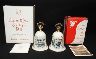 Vintage Gorham Fine Bone China Currier & Ives Christmas Bell 1982 & 1985 W/ Box