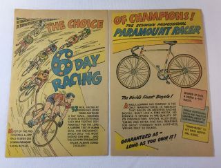1949 Two Page Schwinn Bicycle Cartoon Ad Paramount Racer Six Day Race
