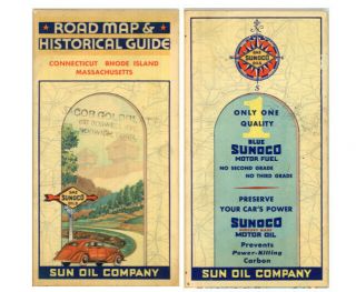 Vintage 1935 Ct/ri/ma Road Map – Sun Oil Co.
