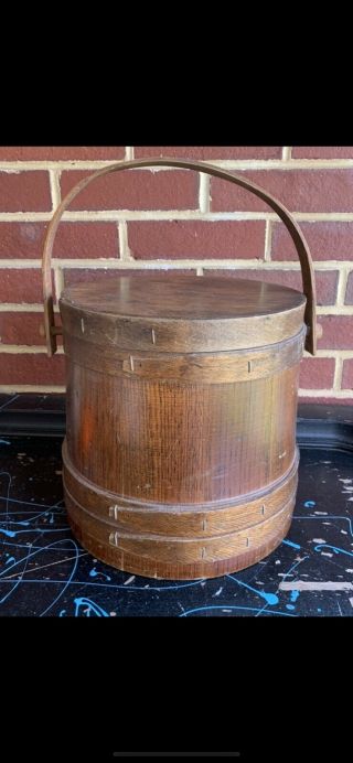 Antique Vintage Wooden Firkin Pantry Sugar Bucket Container Bentwood 10” Inch