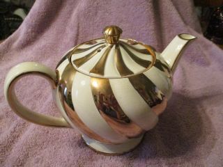 Vintage Sadler England Teapot Cream Gold Swirls Numbered And Initialed