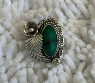 Vintage Southwestern Sterling Silver And Malachite Ring Size 5
