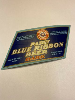 Vintage Beer Bottle Label Pabst Blue Ribbon Beer Dark 12oz Irtp
