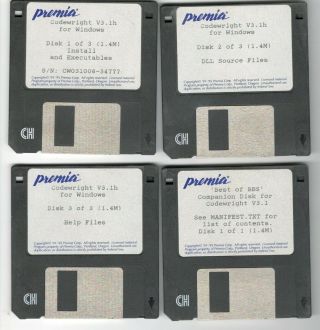 Set Of 4 Vintage Premia Codewright V3.  1h For Windows Floppy Disks 3.  5 " - 1995