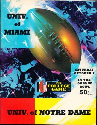 10/9 1971 Miami Vs Notre Dame Football Program Bx28