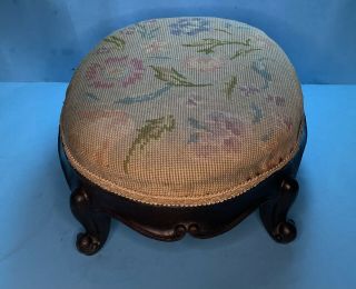 Antique Victorian Mahogany Carved - Tapestry Stool - -