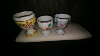 Small 3 Assortment Vintage Egg Cups 1 - 3 " & 2 - 2 1/2 " Ducks Tierra Fina Flowered