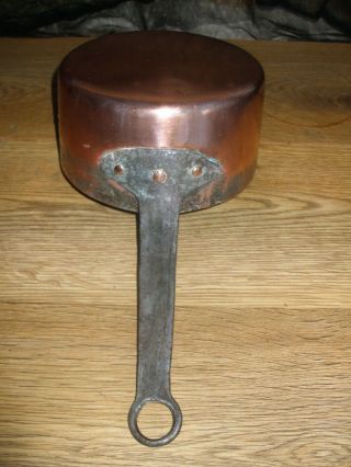 Vintage French Copper Cuisine Sauce Pan Tin Lined Metal Handle Holds 2lt